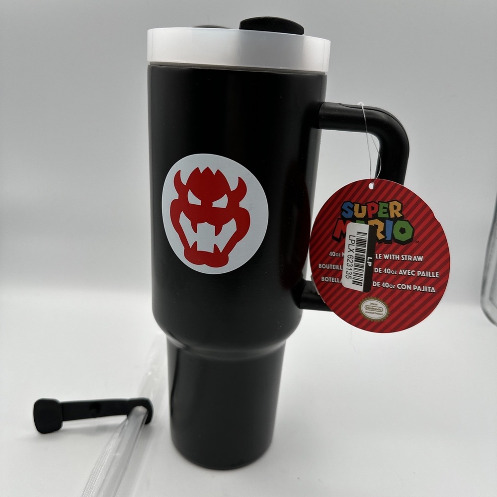 Super Mario‎ Stainless Steel Tumbler w ith Handle, Double Wall Insulated, Black